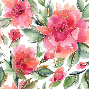 粉粉花的无缝模式 鲜香玫瑰花香水玫瑰植物学日工植物纺织品墙纸插图花园印花布背景图片