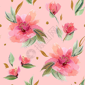 粉粉花的无缝模式 配有精细香香鲜花纺织品艺术玫瑰棉布日工植物花园香水包装纸插图背景图片