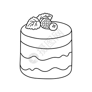 漂亮的涂鸦蛋糕 菜单咖啡馆 小酒馆 餐厅 咖啡馆 面包店 标签 海报 横幅 传单和包装的设计素描元素 白色背景上的矢量图薄荷覆盆插画