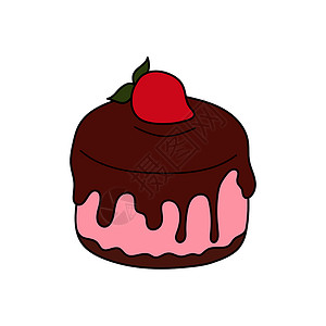 漂亮草莓蛋糕漂亮的涂鸦蛋糕 菜单咖啡馆 小酒馆 餐厅 咖啡馆 面包店 标签 海报 横幅 传单和包装的设计素描元素 白色背景上的矢量色彩丰富的插画