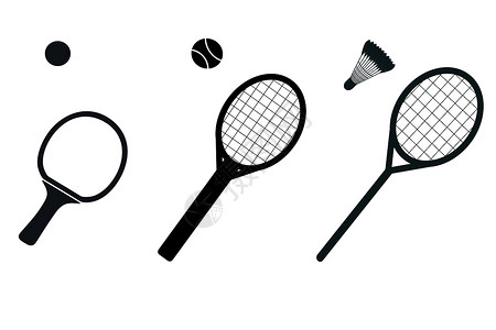 羽毛球 网球棒 球和穿梭孔雀 白背景的矢量插图背景图片