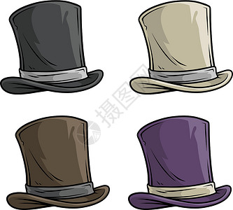 绅士帽卡通老绅士顶顶帽子矢量图标集插画