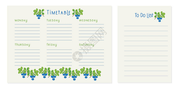 蓝莓时间表 课程表 每周日历和待办事项列表 每周计划 组织者信息模板 空的学校时间表 空的待办事项列表 规划表规划背景图片