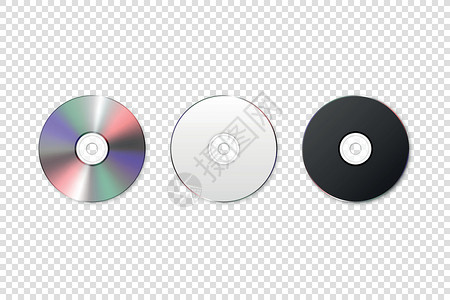 黑胶光盘素材矢量 3d 逼真白色 黑色和多色 CD DVD 特写隔离 样机的 CD 设计模板 复制空间 顶视图插画