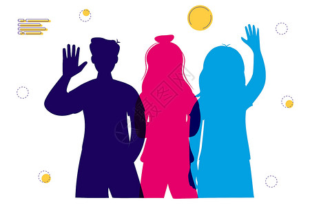 选民女孩和男孩面对太阳光向着女孩和男孩的矢量设计图片