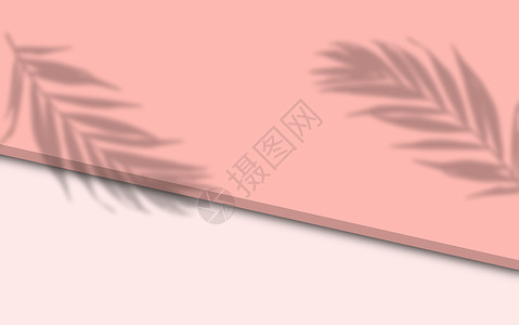 粉色背景 有棕榈叶的阴影 用于展示化妆品 产品和化妆品;促销和广告背景图片