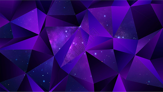 时尚的多边形空间背景 多彩的几何星系它制作图案星星横幅插图天文学水晶星云科学宇宙紫色坡度背景图片