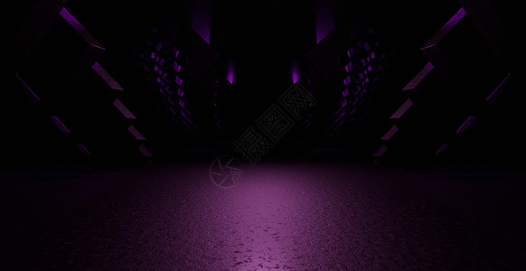 紫色隧道科幻霓虹灯深紫色横幅背景工业 3D 渲染背景图片