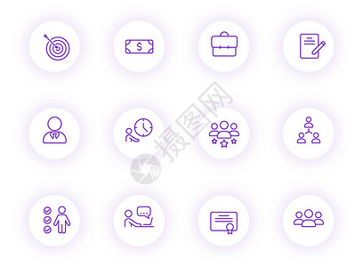 猎头紫色轮廓矢量图标在带有紫色阴影的浅色圆形按钮上 为 web 移动应用程序 ui 设计和打印设置的猎头图标界面网站网络薪水标识背景图片