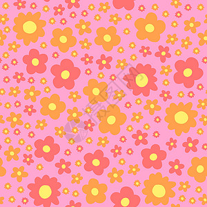 印花布手画了粉红和橙色花朵的抽象图案 在粉红色上无缝 现代花卉矢量模式插画