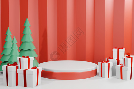 3D几何舞台3d 展示讲台插图 用于在圣诞节主题中以最起码设计方式安排产品 表台上舞台展示工作室空白展览渲染场景3d平台白色形状陈列柜背景