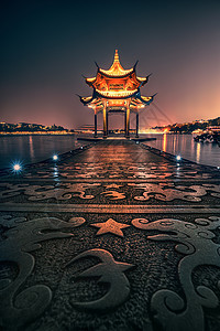 中国杭州西湖古代吉克山馆天空吸引力地方特色场景日落旅行建筑旅游建筑学背景图片