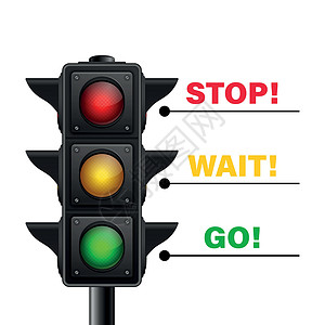 等待信号矢量 3d 逼真的道路交通灯被隔离 停止 等待 前进信号 安全规则概念 设计模板 红绿灯 用红 黄 绿灯打开交通灯 资料图危险导插画