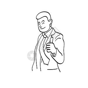 缩阴艺术一行微笑的商务人士 身着西装 举起手势示意缩拇指 在白色背景上被孤立的矢量手设计图片