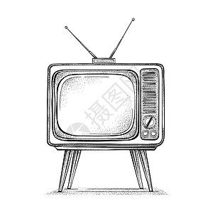 电视天线旧电视手画老电视矢量设计图片