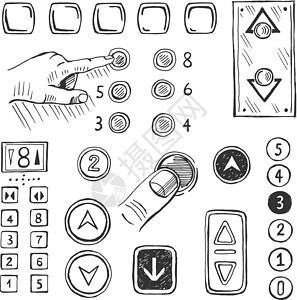 矢量草图推动电梯按钮和面板 控制绘制数字和箭头背景图片