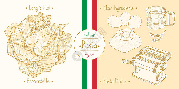 手工意大利面烹调意大利食物Pappardelle面团 成份和设备设计图片