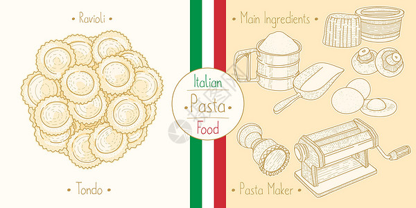 面条机填满拉维奥利通多的意大利面食插画