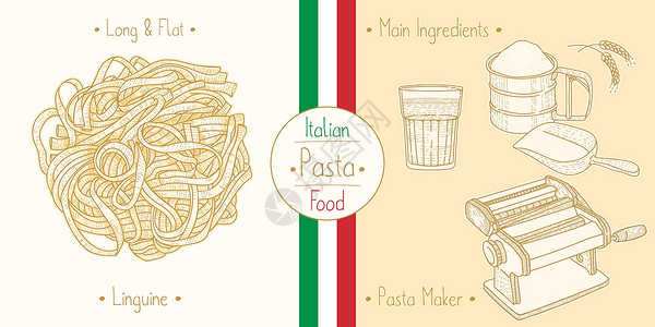 小麦面条意大利菜食品 配料和设备的蔬菜面粉 配料和设备设计图片