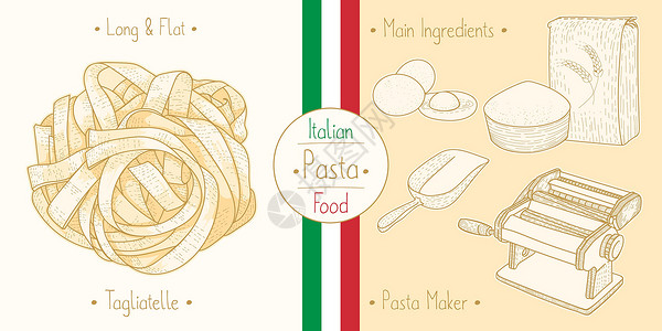 手工面粉烹饪意大利食物意大利面 配料和设备设计图片