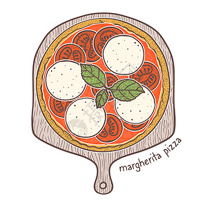 番茄锅玛格丽塔披萨 草图插图设计图片