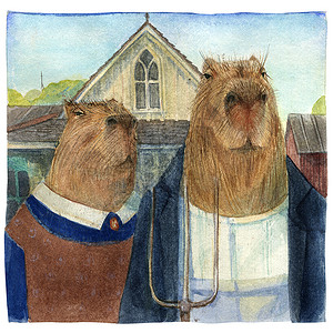 美国哥特语艺术农民水彩小屋宠物绘画生活农场动物园村庄背景图片