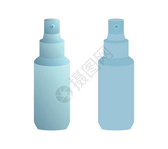 蓝色液体一套梯度和平板式的喷雾罐插画
