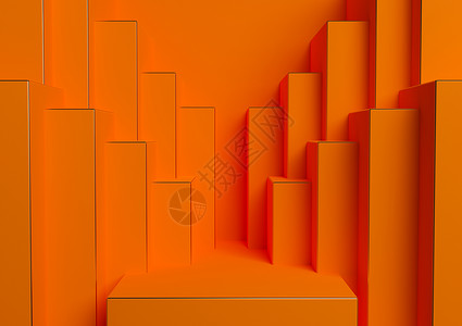 霓虹橙色 亮红色 3D 渲染产品展示台或站立简单 最小 对称 几何背景或壁纸 用于奢侈品广告抽象城市天际线背景图片