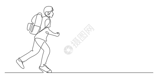大学跑步一行幸福学生跑动的一行绘画草图墙纸卡片大学线条跑步轮廓涂鸦男性手绘插画