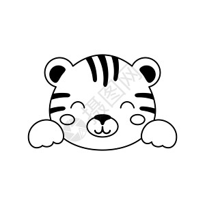 老虎透明素材斯堪的纳维亚风格的可爱虎头 儿童 T 恤 服装 幼儿园装饰 贺卡 邀请函 海报 室内装饰的动物脸 矢量股票图插画