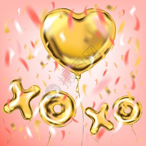 米奇形状气球用于党装饰的 XOXO 和心脏形状粉发球插画