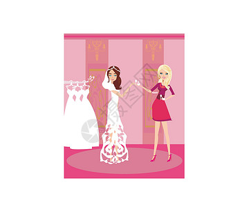 客厅衣架婚订和新娘裙子文员插图艺术面纱规划师夹子女孩顾问客户插画