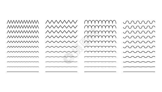 波形曲线不同薄线波的集合 矢量插图插画