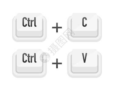功能界面Ctrl+C和Ctrl+V白色 3D 按键在白背景上 计算机粒子键盘 矢量插图插画