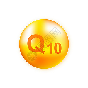 辅酶Q10维生素复合质Q10 其灰色背景实际下降 中间是维他命粒子 矢量插图广告金子营养药品药店饮食标识矿物皮肤橙子设计图片