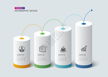 带有4个数字数据模板的图片圆柱时间轴 矢量插图抽象背景信息按钮圆形图表管子圆圈日程推介会商业广告背景图片