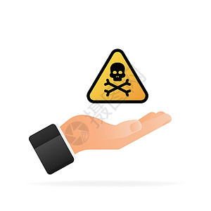 警告标识手矢量标志中的危险黄色图标 辐射标志 生物危害标志 矢量图插画