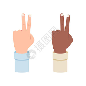 白手和黑手显示两个手指 第二个矢量插图在白色背景上孤立商务展示手势黑色人士背景图片