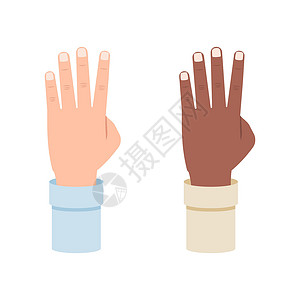白手和黑手显示四个手指 第四个指向矢量插图以白色背景隔离黑色展示人士手势商务插画