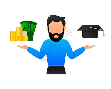 教科书文凭用于设计概念设计的卡通货币教育规模 卡通平板矢量插图插画