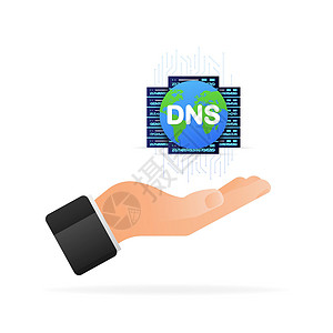 白色背景上的 DNS 图标 孤立的矢量图示 网络安全概念电脑托管数据插图服务数据库互联网地球商业代理人背景图片