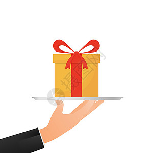红丝带和礼物盒特别奖 奖励礼物 令人惊讶的礼物盒 带红丝带的黄色礼物 奖金概念插画