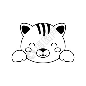 斯堪的纳维亚风格的可爱猫头 儿童 T 恤 服装 幼儿园装饰 贺卡 邀请函 海报 室内装饰的动物脸 矢量股票图背景图片