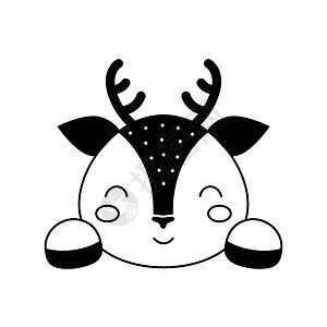 斯堪的纳维亚血统斯堪的纳维亚风格的可爱鹿头 儿童 T 恤 服装 幼儿园装饰 贺卡 邀请函 海报 室内装饰的动物脸 矢量股票图插画
