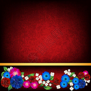 红底有花椰花的花纹装饰品艺术品风格古董框架漩涡植物曲线艺术作品绘画背景图片