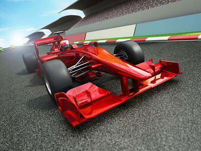 大奖赛道红色赛车在赛道上 3D插图背景