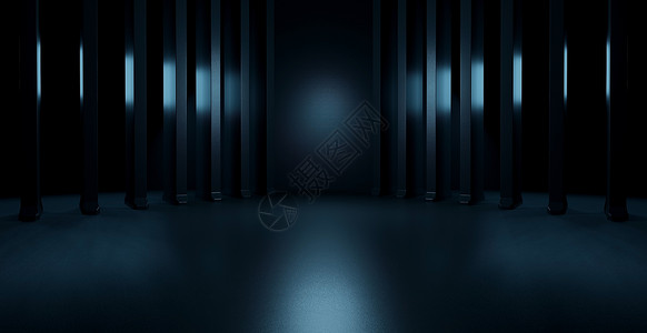 又脏又臭的未来外星舞台房间仓库陈列室夜晚黑色抽象背景空间时代概念 3D 渲染背景图片
