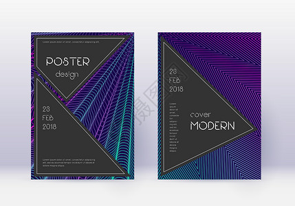 黑色封面设计模板集 Neon 抽象 Lin艺术商业打印证书小册子海报品牌线条插图蓝色背景图片