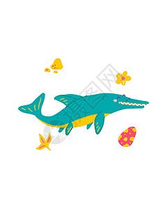可爱的恐龙宝宝印花 扁平手绘风格的鱼龙 明信片 海报 邀请函和纺织品的设计背景图片