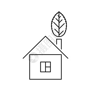徽洲建筑生态家徽 生态和可持续生活概念 最起码的家庭矢量图标 以及一线艺术中的叶子插画